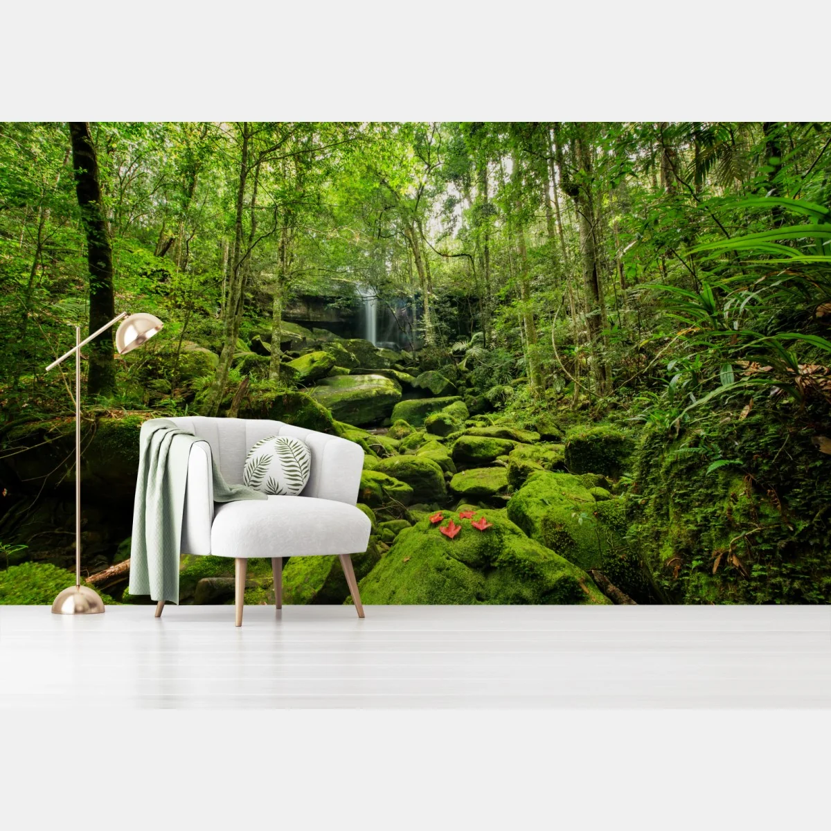 Fototapete üppiger moosbewachsener wasserfall im tropischen wald – Wallnifity® Fototapete üppiger moosbewachsener wasserfall im tropischen wald – Wallnifity®