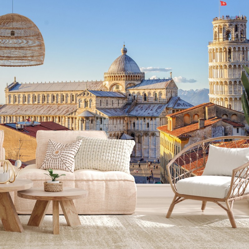 Fototapete sonnenbeschienener blick auf den dom von Pisa und den schiefen turm – Wallnifity® Fototapete sonnenbeschienener blick auf den dom von Pisa und den schiefen turm – Wallnifity®