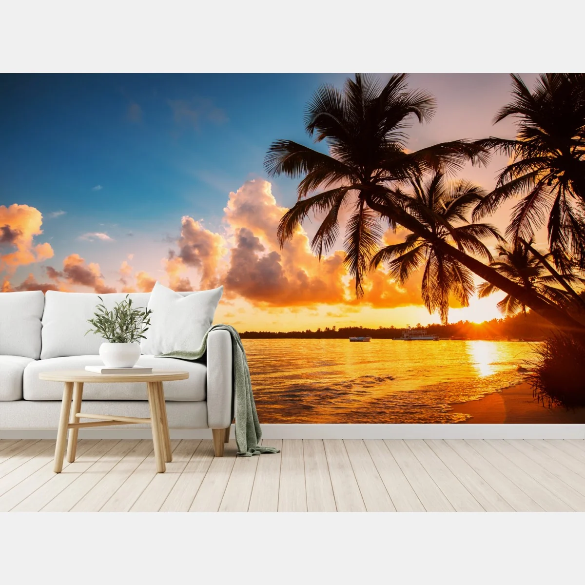 Fototapete tropischer sonnenuntergang mit palmensilhouetten, Dominikanische Republik – Wallnifity® Fototapete tropischer sonnenuntergang mit palmensilhouetten, Dominikanische Republik – Wallnifity®