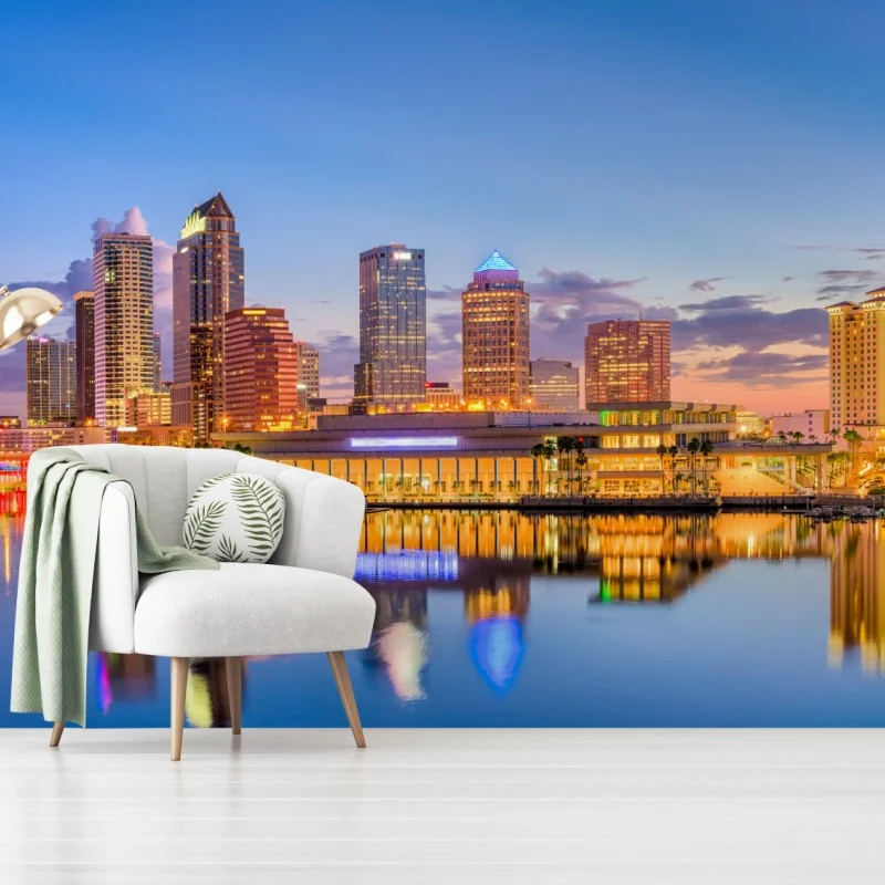 Fototapete Tampa skyline bei dämmerung – Wallnifity® Fototapete Tampa skyline bei dämmerung – Wallnifity®