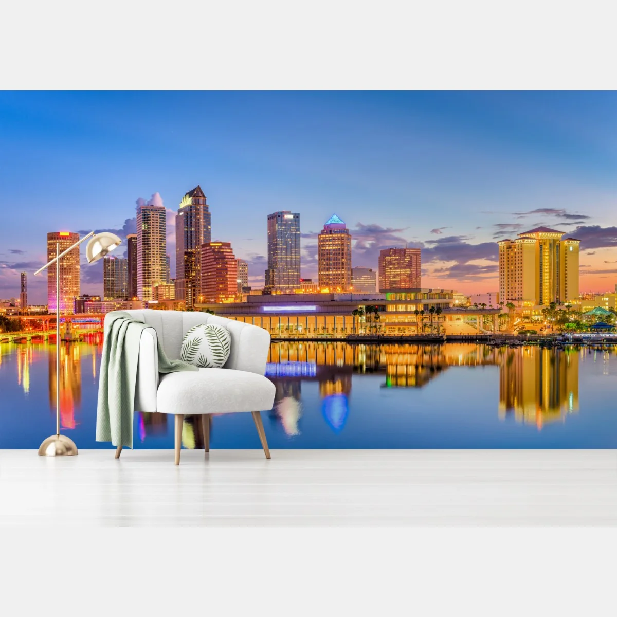 Fototapete Tampa skyline bei dämmerung – Wallnifity® Fototapete Tampa skyline bei dämmerung – Wallnifity®