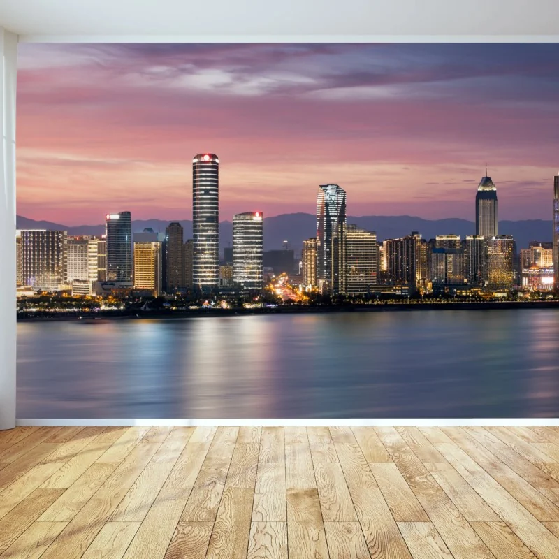 Fototapete ruhige stadtskyline bei dämmerung