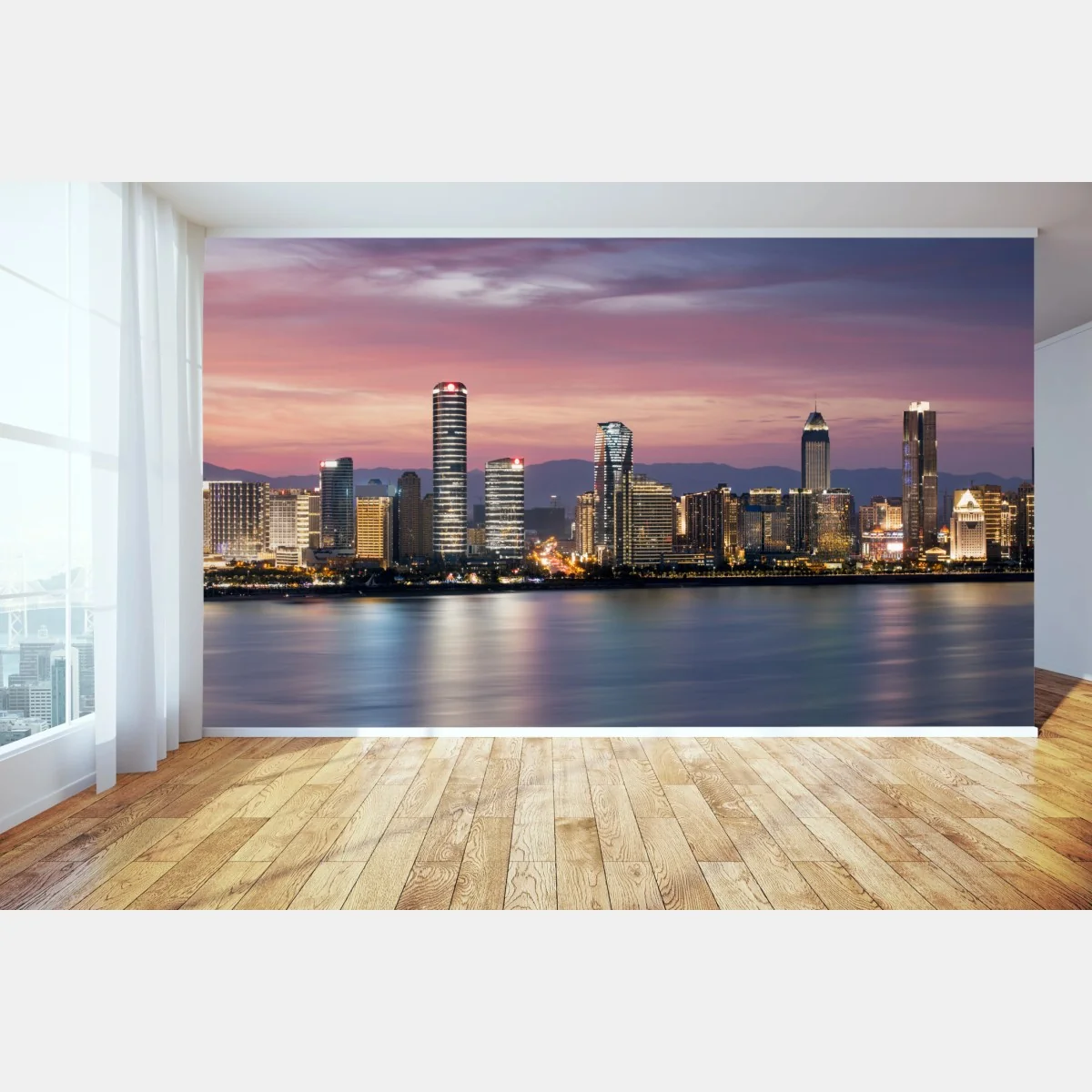 Fototapete ruhige stadtskyline bei dämmerung – Wallnifity® Fototapete ruhige stadtskyline bei dämmerung – Wallnifity®