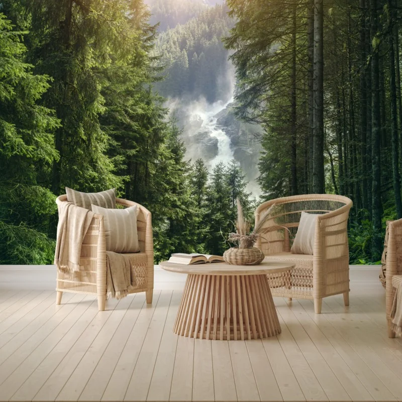 Fototapete Krimml wasserfall im üppigen alpinen wald