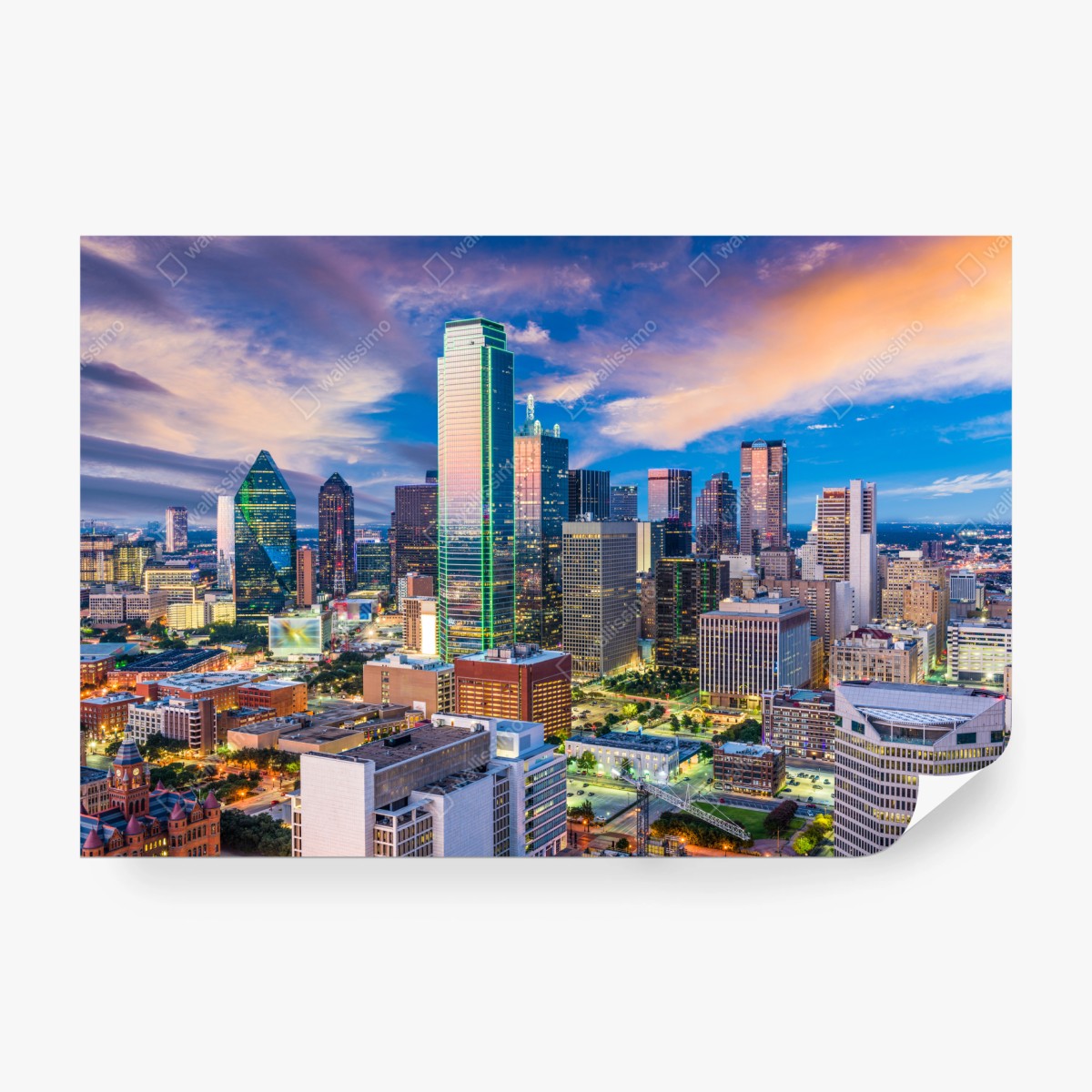 Fototapete Dallas skyline bei sonnenuntergang – Wallnifity® Fototapete Dallas skyline bei sonnenuntergang – Wallnifity®