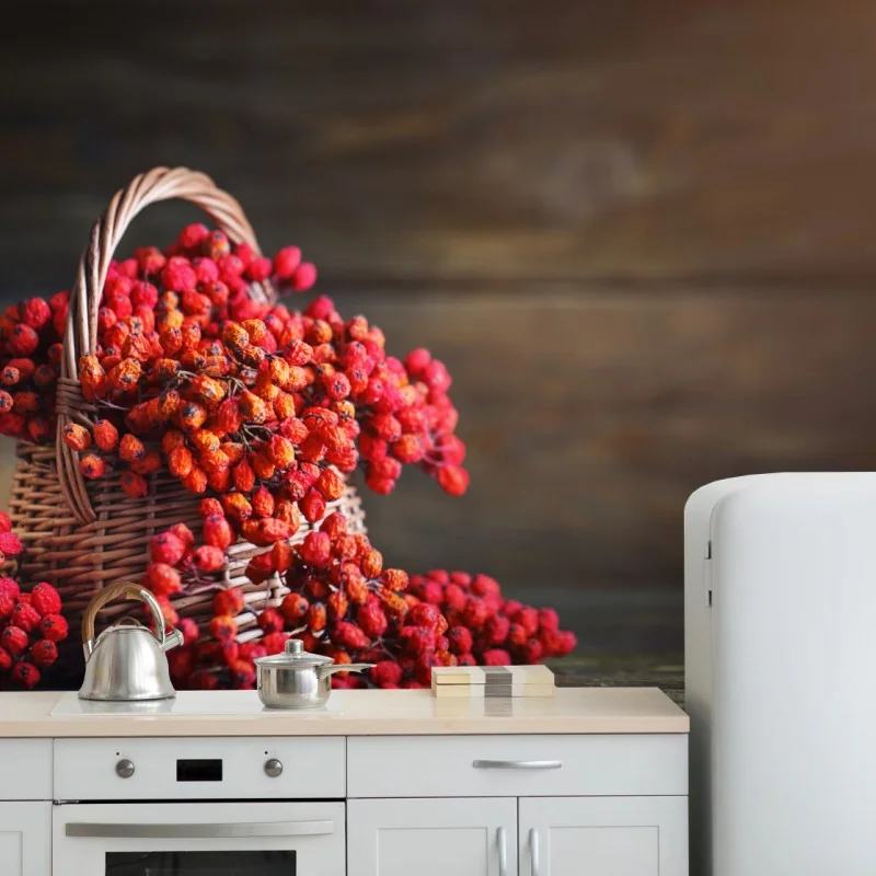 Fototapete herbstliche vogelbeeren im weidenkorb – Wallnifity® Fototapete herbstliche vogelbeeren im weidenkorb – Wallnifity®