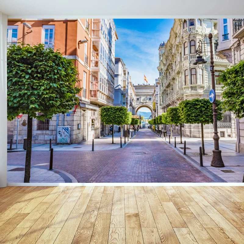 Fototapete Santander straße im stadtkern mit historischem bogen
