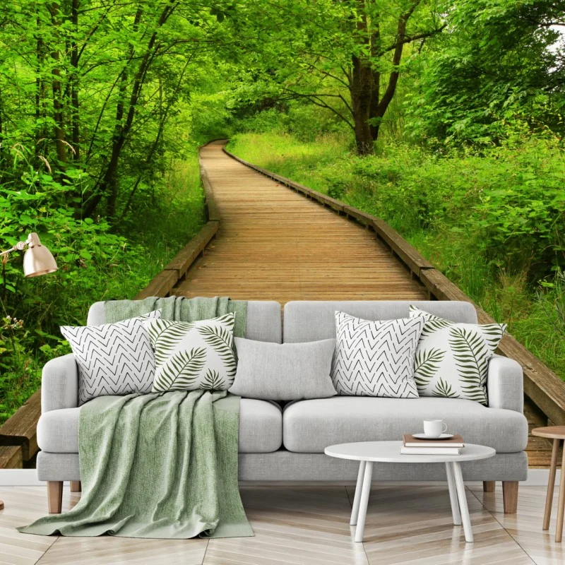 Fototapete ruhiger holzsteg im wald