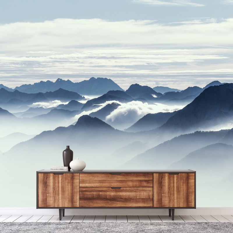 Fototapete neblige bergschichten im morgenlicht – Wallnifity® Fototapete neblige bergschichten im morgenlicht – Wallnifity®