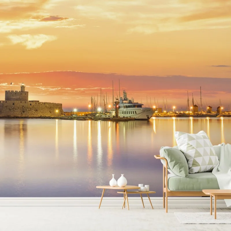 Fototapete festung Agios Nikolaos im Hafen Mandraki, Rhodos – Wallnifity®