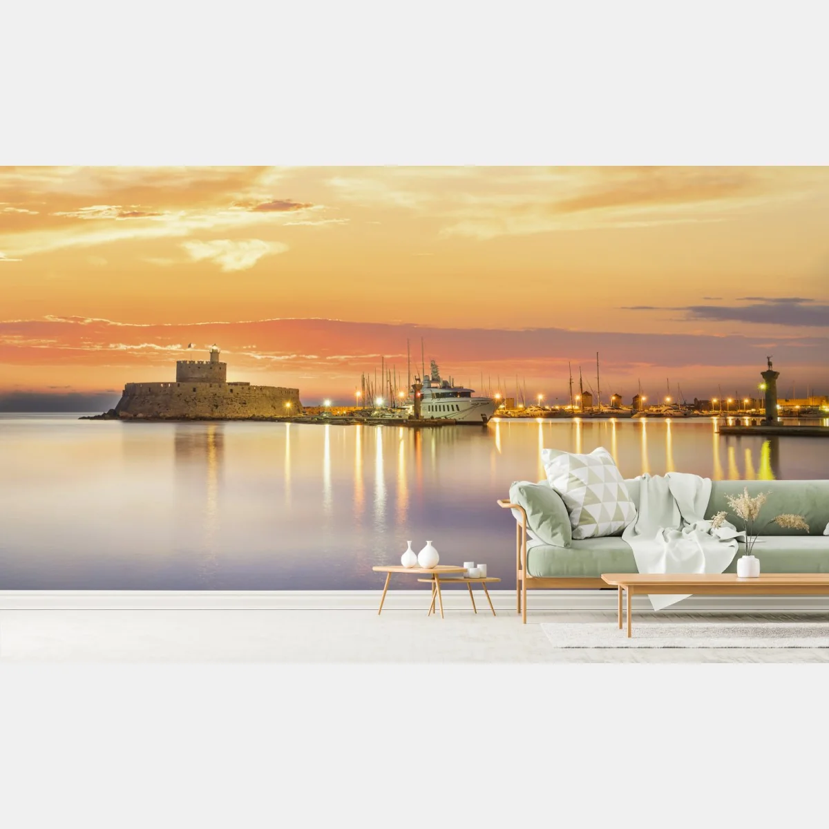 Fototapete festung Agios Nikolaos im Hafen Mandraki, Rhodos – Wallnifity®