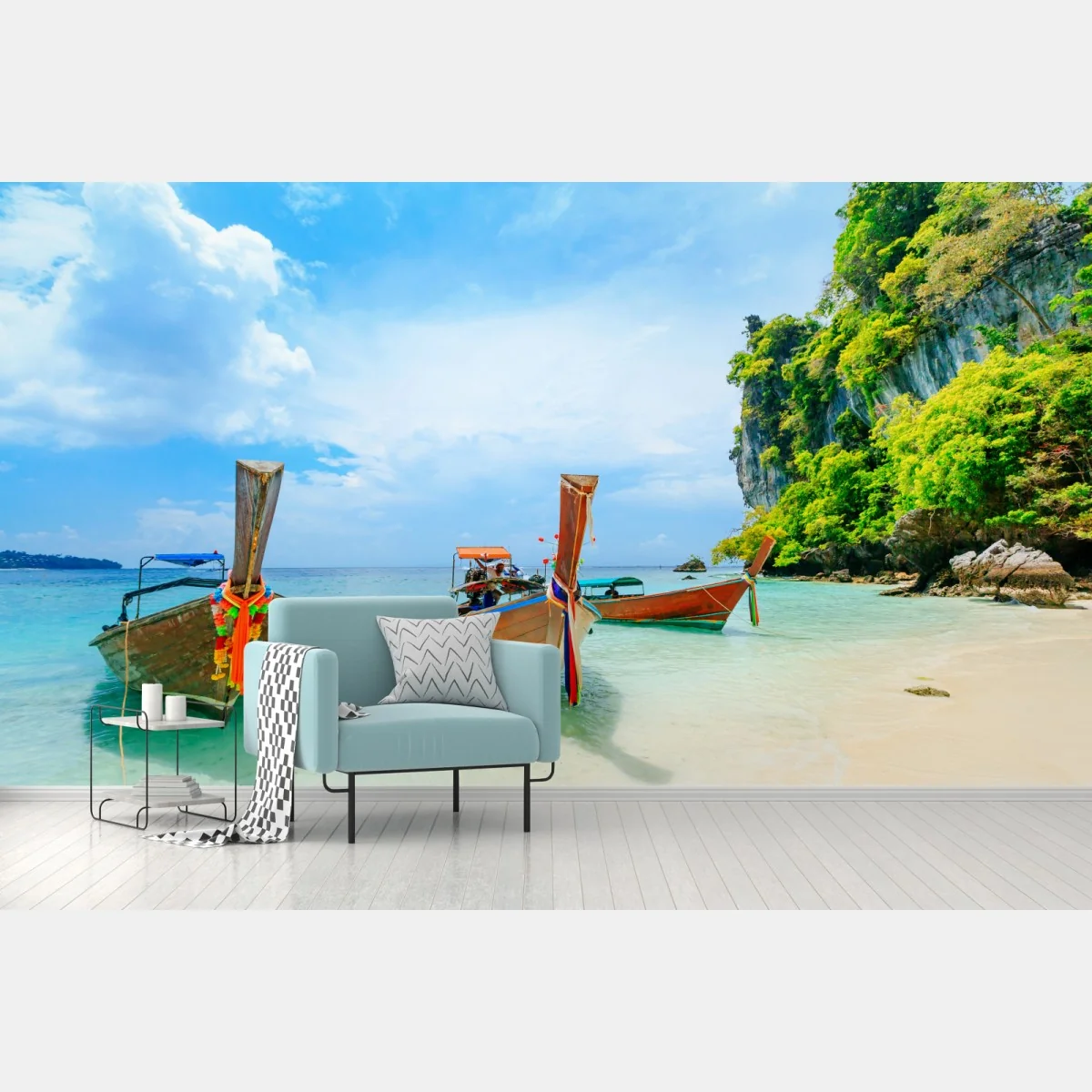 Fototapete longtail-boote am türkisfarbenen strand von Phuket – Wallnifity® Fototapete longtail-boote am türkisfarbenen strand von Phuket – Wallnifity®