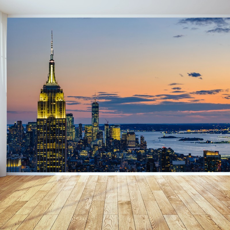 Fototapete New York skyline bei dämmerung