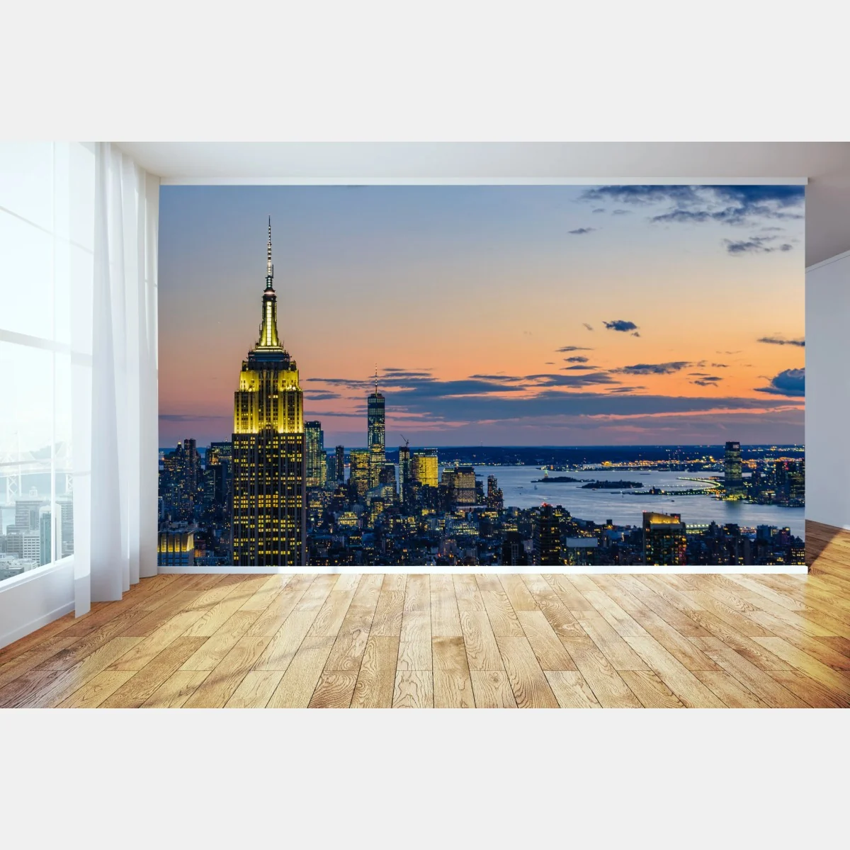 Fototapete New York skyline bei dämmerung – Wallnifity® Fototapete New York skyline bei dämmerung – Wallnifity®