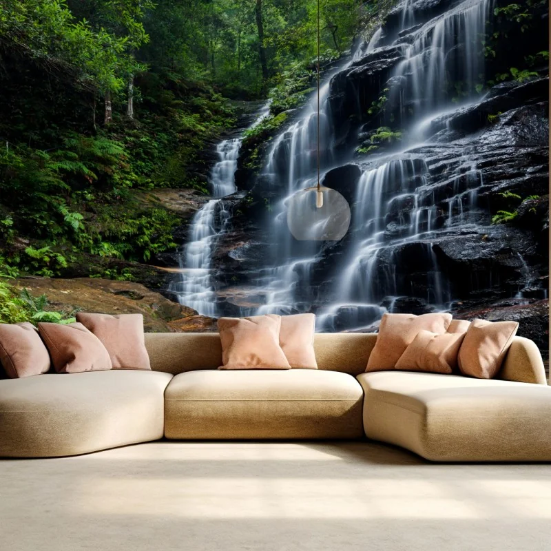 Fototapete ruhiger wasserfall im wald – Wallnifity® Fototapete ruhiger wasserfall im wald – Wallnifity®