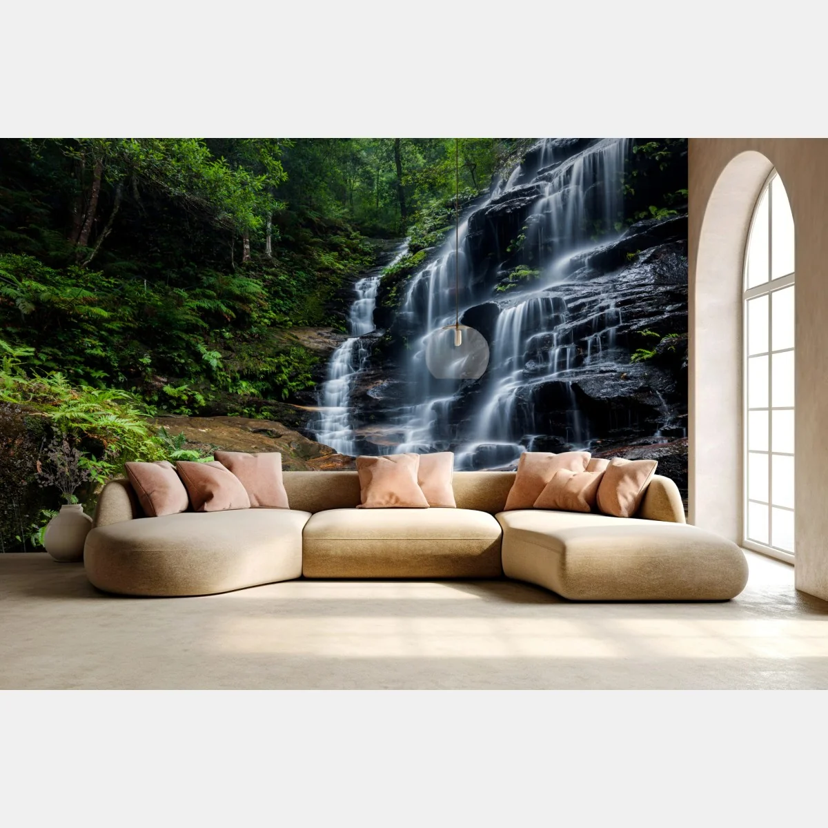 Fototapete ruhiger wasserfall im wald – Wallnifity® Fototapete ruhiger wasserfall im wald – Wallnifity®