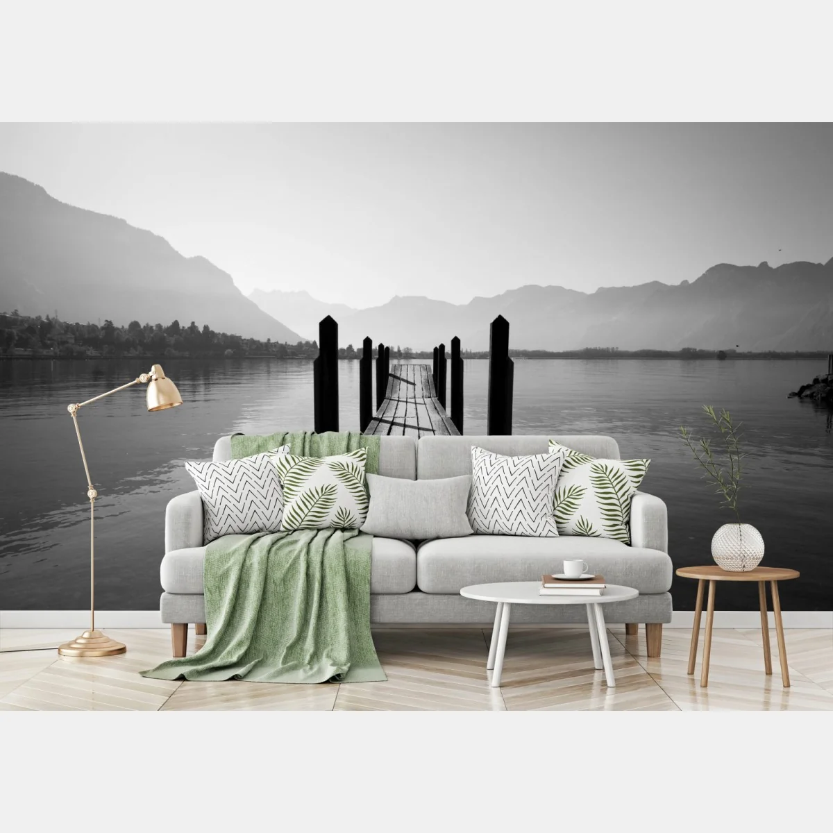 Fototapete ruhiger steg am see in schwarzweiß – Wallnifity® Fototapete ruhiger steg am see in schwarzweiß – Wallnifity®