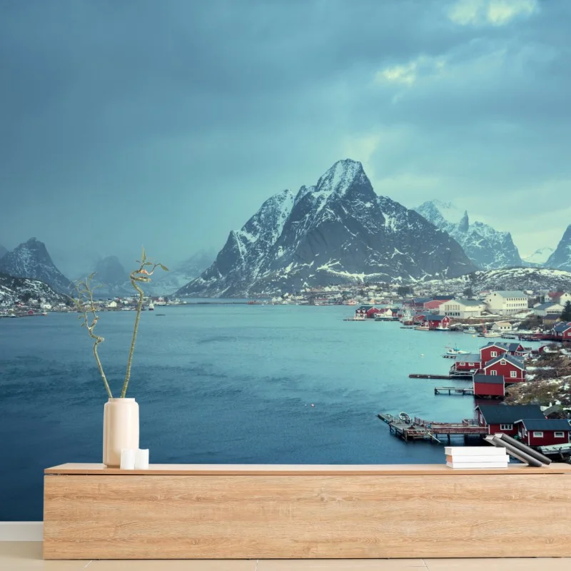 Fototapete Reine winterlicher fjord in den Lofoten