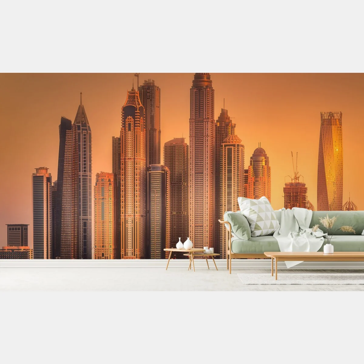 Fototapete Dubai skyline im goldenen licht – Wallnifity® Fototapete Dubai skyline im goldenen licht – Wallnifity®