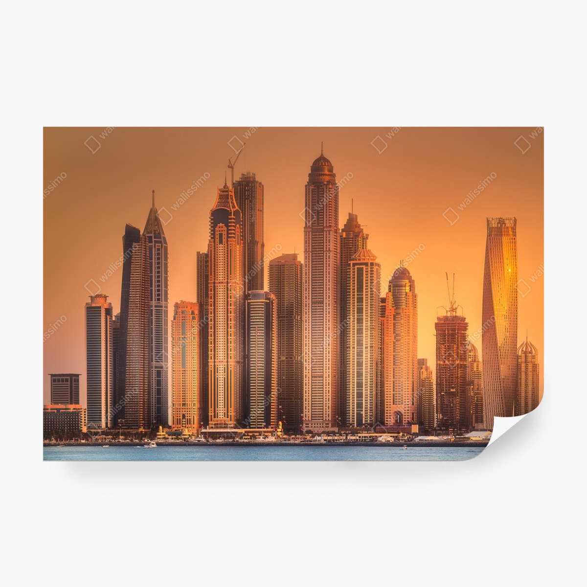 Fototapete Dubai skyline im goldenen licht – Wallnifity® Fototapete Dubai skyline im goldenen licht – Wallnifity®