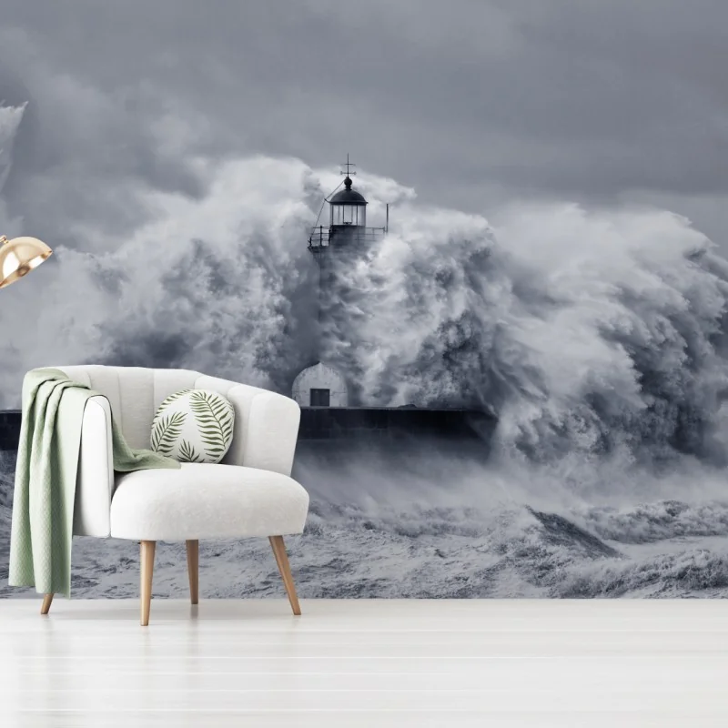 Fototapete leuchtturm von mächtigen wellen umgeben – Wallnifity®