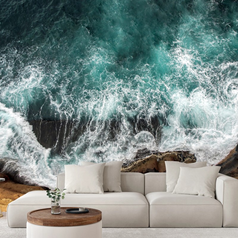 Fototapete türkise küste aus der vogelperspektive mit brandenden wellen – Wallnifity®