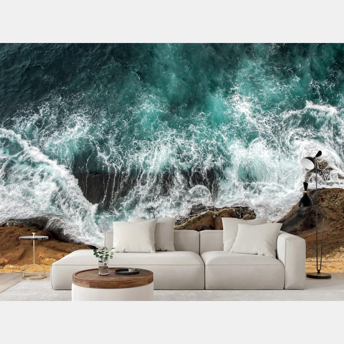 Fototapete türkise küste aus der vogelperspektive mit brandenden wellen – Wallnifity®