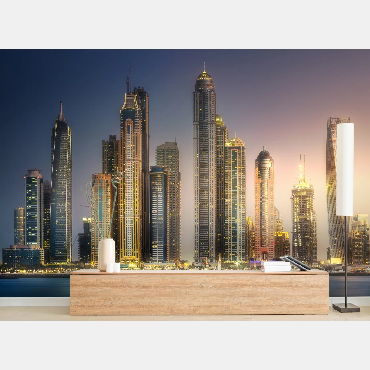 Fototapete goldene stadtansicht bei dämmerung – Wallnifity®