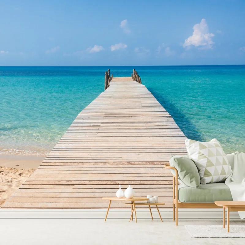 Fototapete hölzerner steg zum türkisfarbenen meer – Wallnifity®