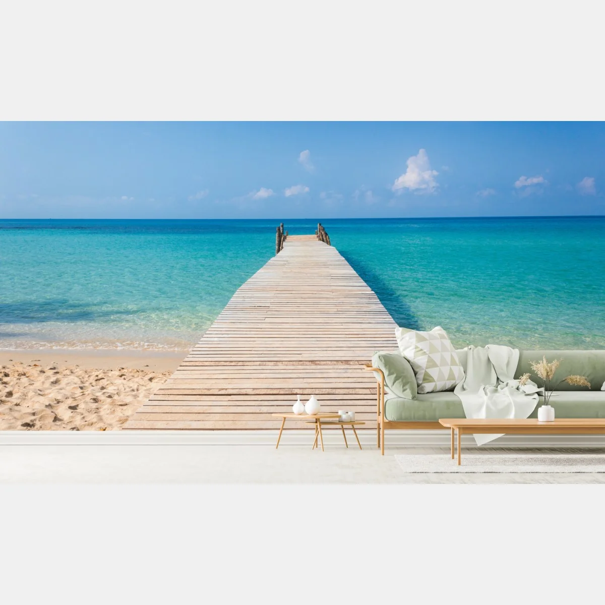 Fototapete hölzerner steg zum türkisfarbenen meer – Wallnifity®