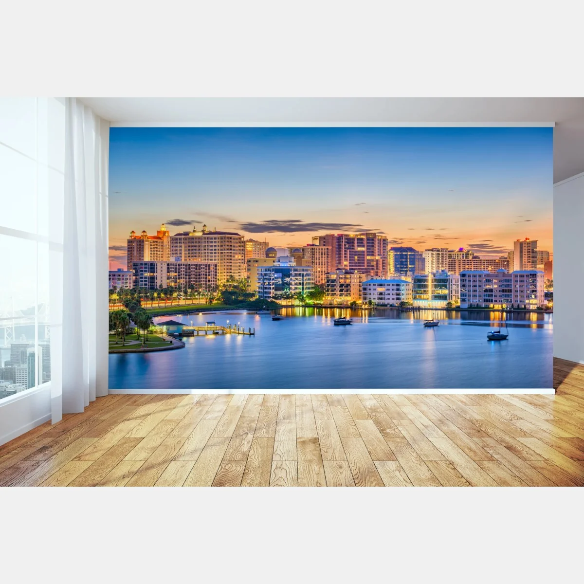 Fototapete Sarasota bei dämmerung über der bucht – Wallnifity® Fototapete Sarasota bei dämmerung über der bucht – Wallnifity®