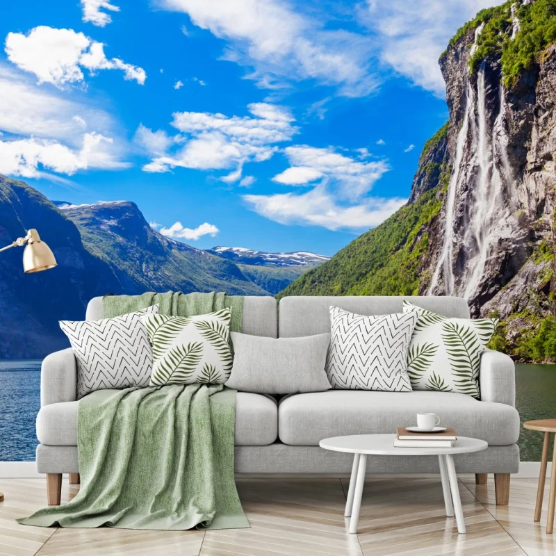 Fototapete seven sisters wasserfall am Geirangerfjord