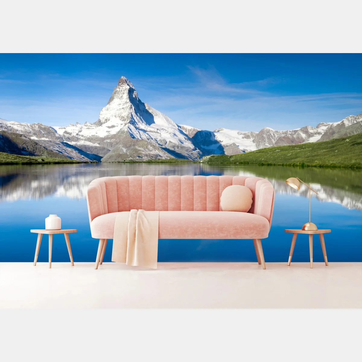 Fototapete majestätische bergspiegelung über alpensee – Wallnifity® Fototapete majestätische bergspiegelung über alpensee – Wallnifity®