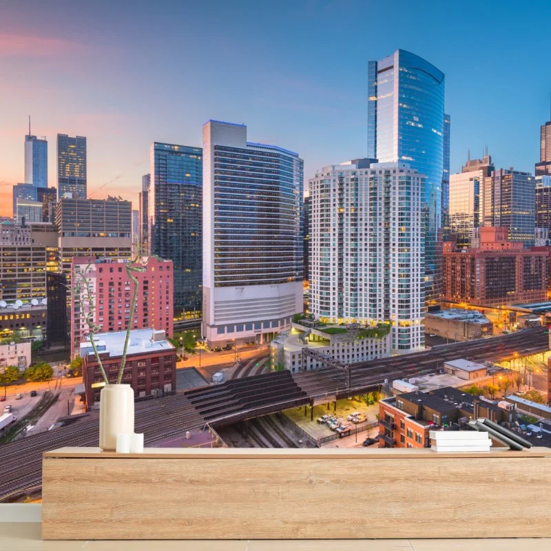 Fototapete Chicago skyline bei dämmerung – Wallnifity®