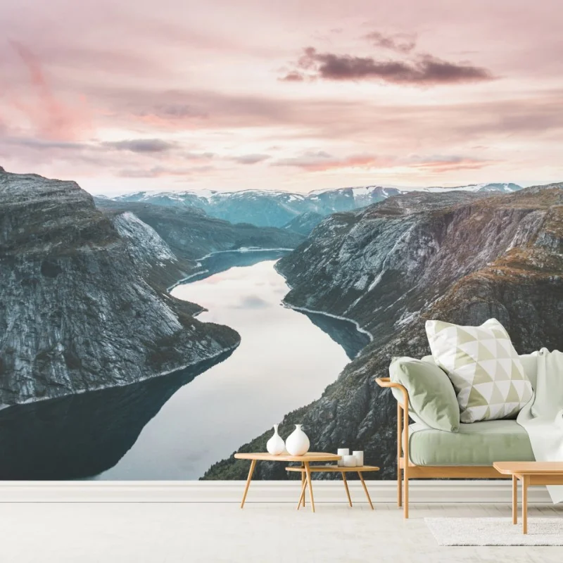 Fototapete ruhiger fjord bei sonnenuntergang