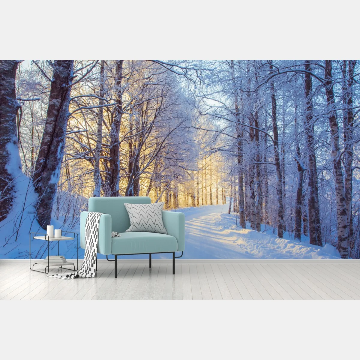 Fototapete birkenwald im winter bei sonnenaufgang – Wallnifity® Fototapete birkenwald im winter bei sonnenaufgang – Wallnifity®