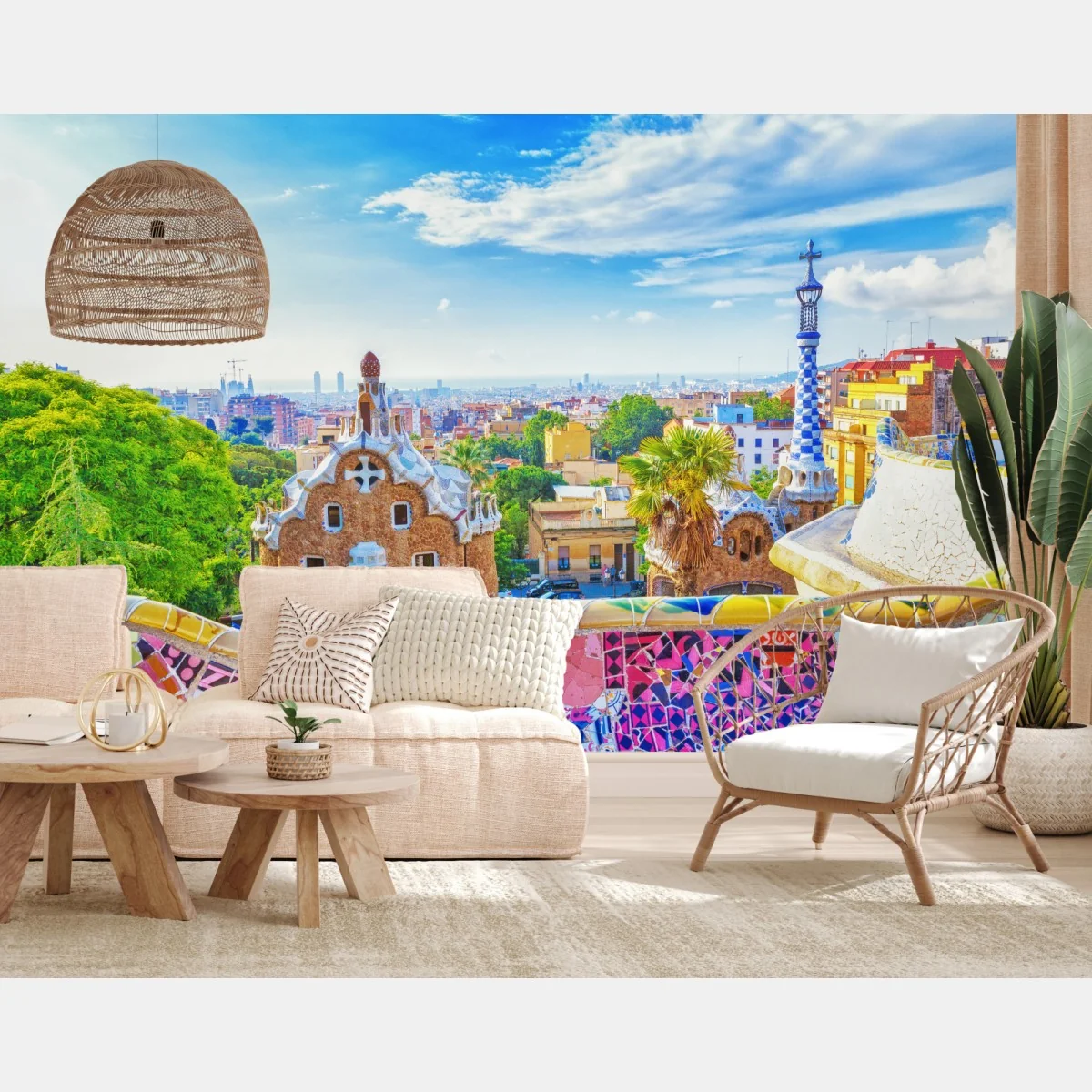 Fototapete lebendiges Barcelona Park Güell mosaik panorama – Wallnifity®