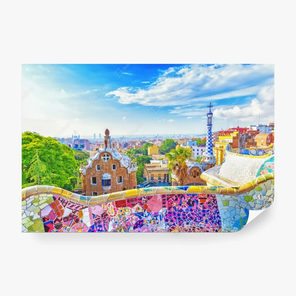 Fototapete lebendiges Barcelona Park Güell mosaik panorama – Wallnifity®