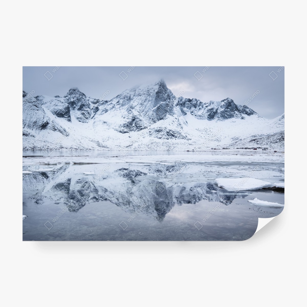 Fototapete verschneite bergspiegelung in Norwegen – Wallnifity®