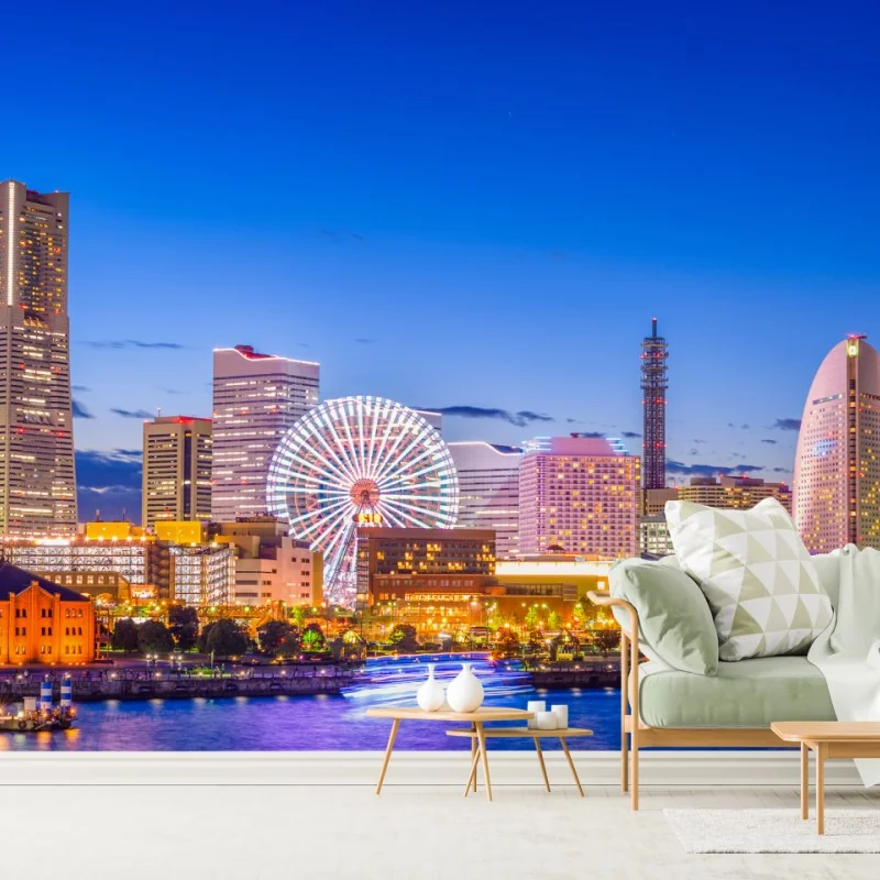 Fototapete Yokohama skyline bei dämmerung