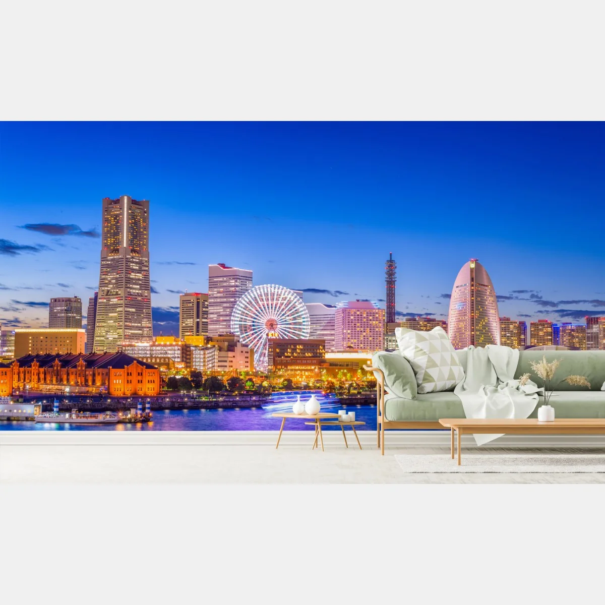 Fototapete Yokohama skyline bei dämmerung – Wallnifity®