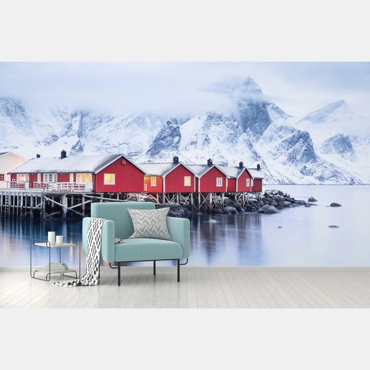 Fototapete sonnenaufgang über den roten hütten der Lofoten – Wallnifity® Fototapete sonnenaufgang über den roten hütten der Lofoten – Wallnifity®