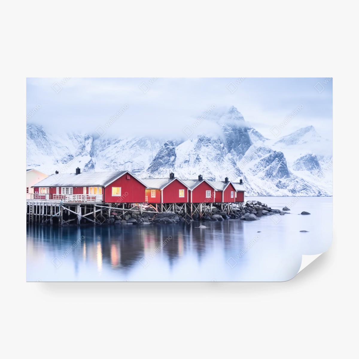 Fototapete sonnenaufgang über den roten hütten der Lofoten – Wallnifity® Fototapete sonnenaufgang über den roten hütten der Lofoten – Wallnifity®