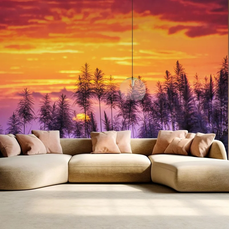 Fototapete goldener sonnenuntergang über wildgräsern – Wallnifity® Fototapete goldener sonnenuntergang über wildgräsern – Wallnifity®