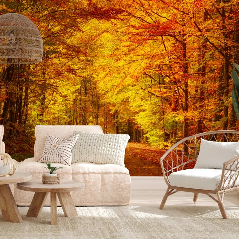 Fototapete goldener herbstwaldweg – Wallnifity® Fototapete goldener herbstwaldweg – Wallnifity®