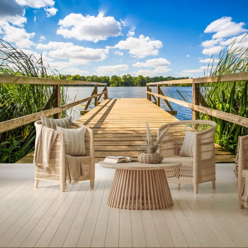 Fototapete sonniger steg am see