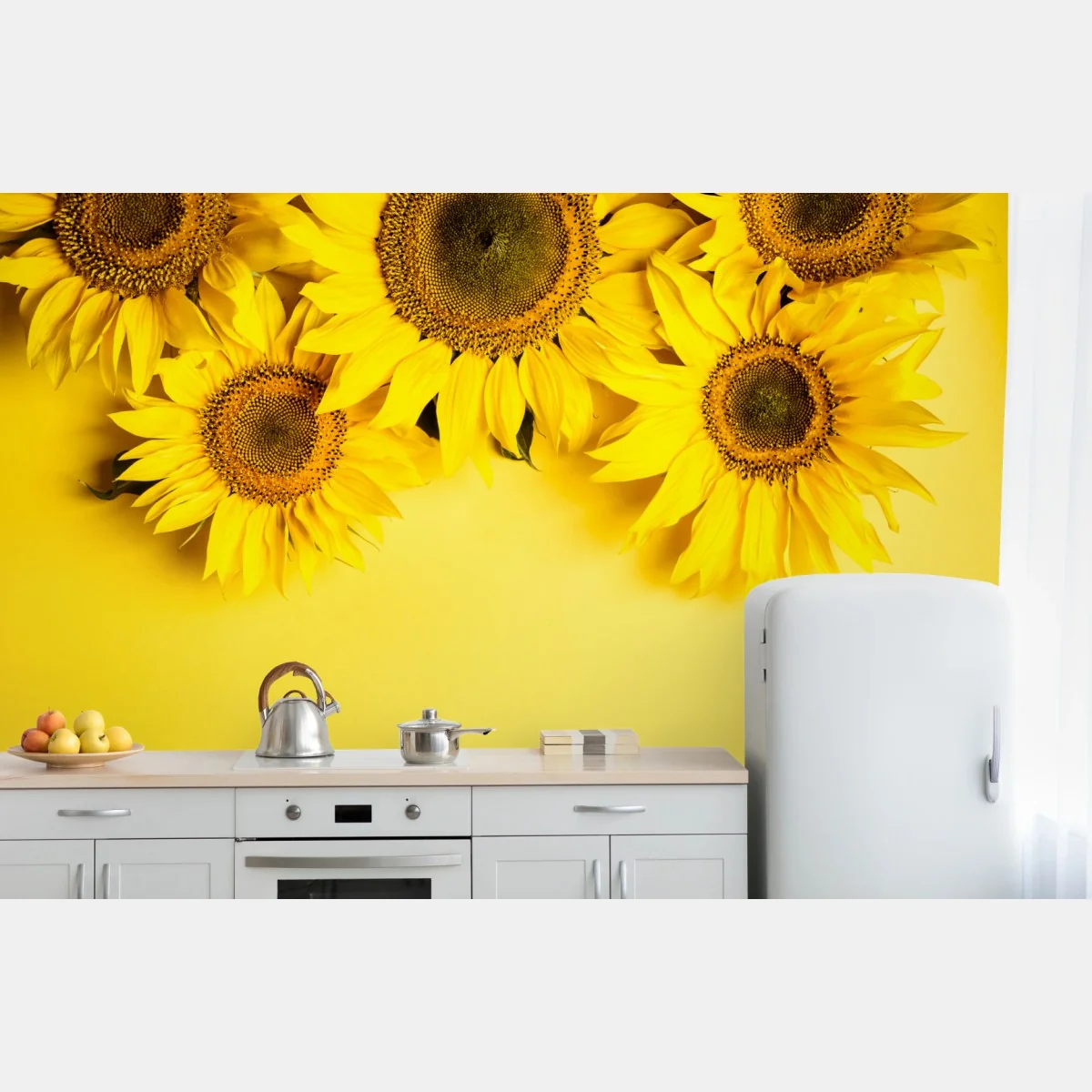 Fototapete leuchtender sonnenblumenstrauß auf gelbem hintergrund – Wallnifity® Fototapete leuchtender sonnenblumenstrauß auf gelbem hintergrund – Wallnifity®