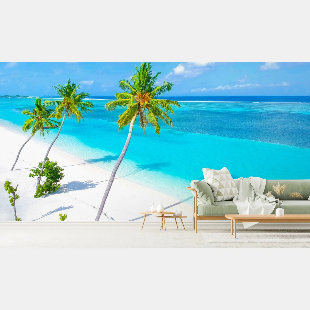 Fototapete tropischer türkisfarbener strand mit palmen – Wallnifity® Fototapete tropischer türkisfarbener strand mit palmen – Wallnifity®