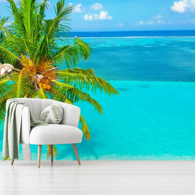 Fototapete tropischer türkisstrand mit palme – Wallnifity® Fototapete tropischer türkisstrand mit palme – Wallnifity®