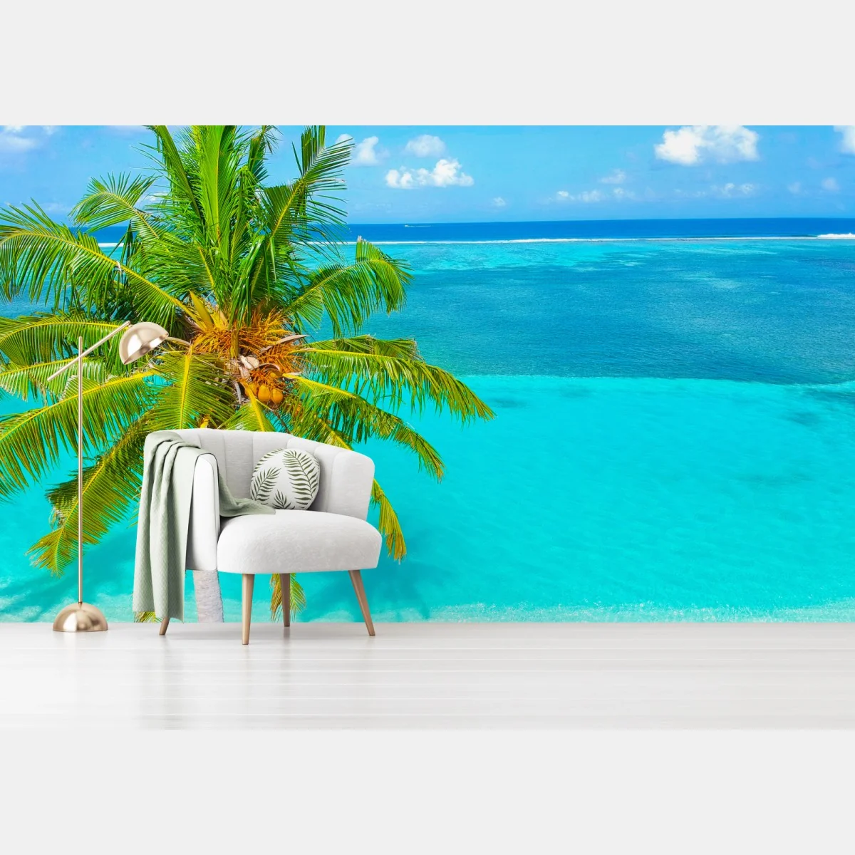 Fototapete tropischer türkisstrand mit palme – Wallnifity® Fototapete tropischer türkisstrand mit palme – Wallnifity®